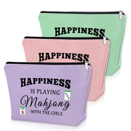 Sazuwu 3PCS Mahjong Gifts Makeup Bag Mahjong Lover Gift Mahjong Player Gift for Friend Mahjong Lucky Cosmetic Bag Mahjong Themed Items for Mom Grandma Sister Birthday Christmas Gifts Travel Pouch