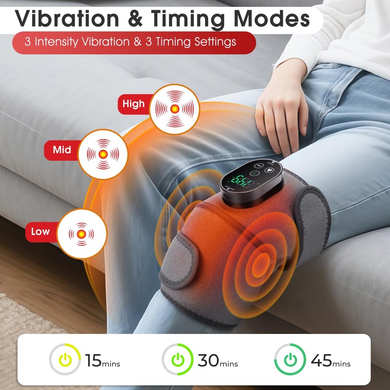Cordless Heated Knee Massager with Vibration, Heated Knee Brace Wrap