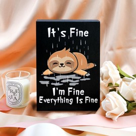 Funny Office Desk Decor Sloth Decor For Men Women It's Fine I'm Fine Everything Is Fine Wood Box Sign Desk Decor Home Decor White Elephant Gifts For Adults Coworker Gifts