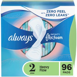 Always Infinity Feminine Pads for Women, Size 2, Heavy Flow Absorbency, with Wings, Unscented 96 Count (3 Packs of 32)