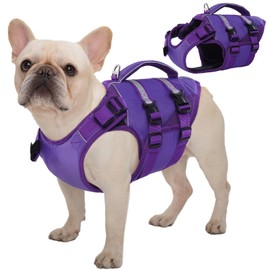 Kuoser Small Life Jacket for Dogs, Life Jacket with Handle and Reflective, Adjustable Dog Life Jacket, Life Jacket for Small Dogs with Improved Buoyancy, Purple, XS