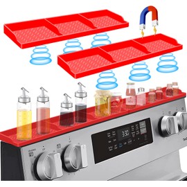 Stove Top for Shelf Silicone,30 Inch Magnetic Over the Stove Spice Rack of Shelf,Kitchen Shelf for Stove Organizer Magnet Above Stovetop Flat Back of Stove Storage Suctioned Shelf for The Stove-Red