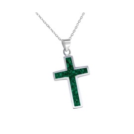 Sterling Silver Natural Green Malachite Stone Handmade Cross Pendant for Women Men - Chain Not Included