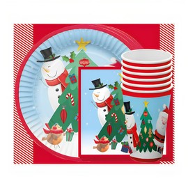 VR Angel Christmas Snowmen 25 x Party Tableware Set Includes 6 x Plates 6 x Cups 12 x 2-Ply Napkins 1 x Table Cover Favors Kids Xmas Accessories