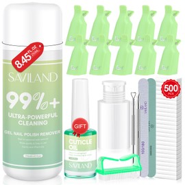 Saviland 8.45OZ Gel Nail Polish Remover Kit - Cuticle Oil Gel Polish Remover Push Down Dispenser Bottle Nail Clips Nail File Cuticle Peeler Cotton Pad Home Salon Polish Remover for Nail Christmas Gift
