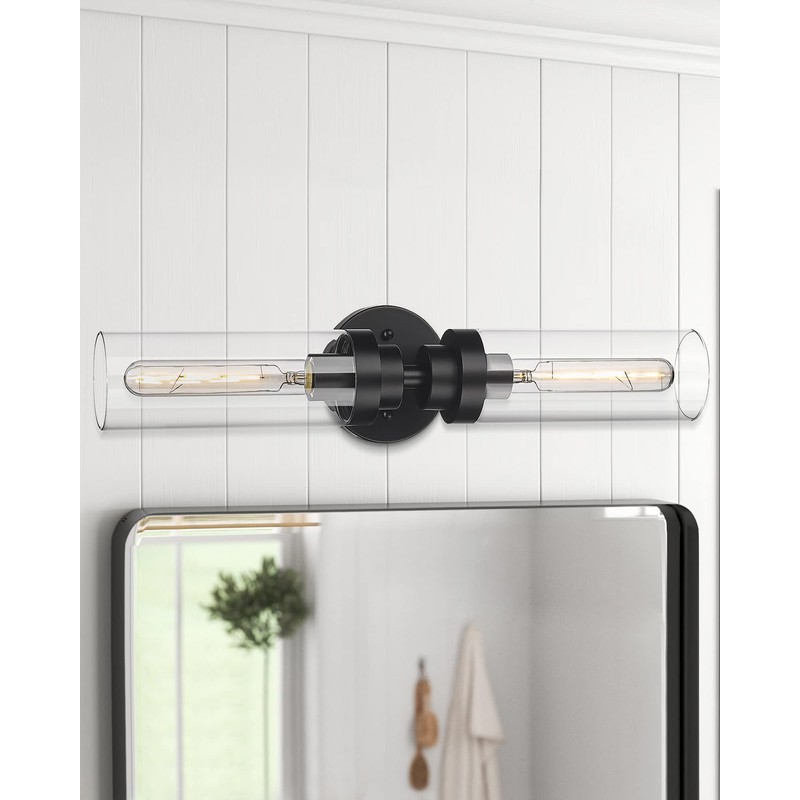 Emak 22 Inch Black Bathroom Light Fixtures Over Mirror, 2-Light