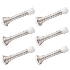 KOVOSCH 6 Pack Spring Door Stopper Brushed Satin Nickel- 3-1/4" Flexible Spring Door Stops with White Rubber Bumper Tips