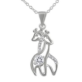 Hanessa Women's Jewellery Necklace with Rhinestones in Silver-Plated Silver Plated Christmas Giraffe Gift for Wife/Girlfriend, Rhinestone, No Gemstone