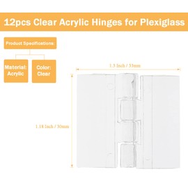Bivethoi 12pcs Clear Acrylic Tiny Plastic Cabinet Hinge, Mini Folding Drawer Hinge for Crafts, Jewelry Box (30mm x 33mm)