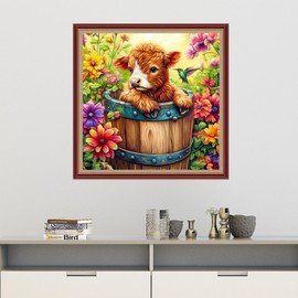 Dooxvey Cross Stitch Kits for Adults Beginners,Full Range of Cross-Stitch Stamped Kits Needlepoint Kits for Beginners Embroidery Kits 11CT Cross Stitch Patterns-Colorful Flower Calf 18x18 inch