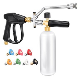 Foam Cannon Dual Connector Accessory w/Foam Cannon Dual Tech: Dual Connector Foam Cannon for Pressure Washer. 1/4" Quick Connect, M22, 4000 PSI, 1.5L Tank + 7 Nozzles - Car, Home & Outdoor Cleaning