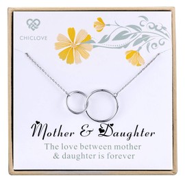 CHICLOVE Mother Daughter Necklace - Best Sterling Silver Two Interlocking Infinity Double Circles Pendant Necklace for Mom