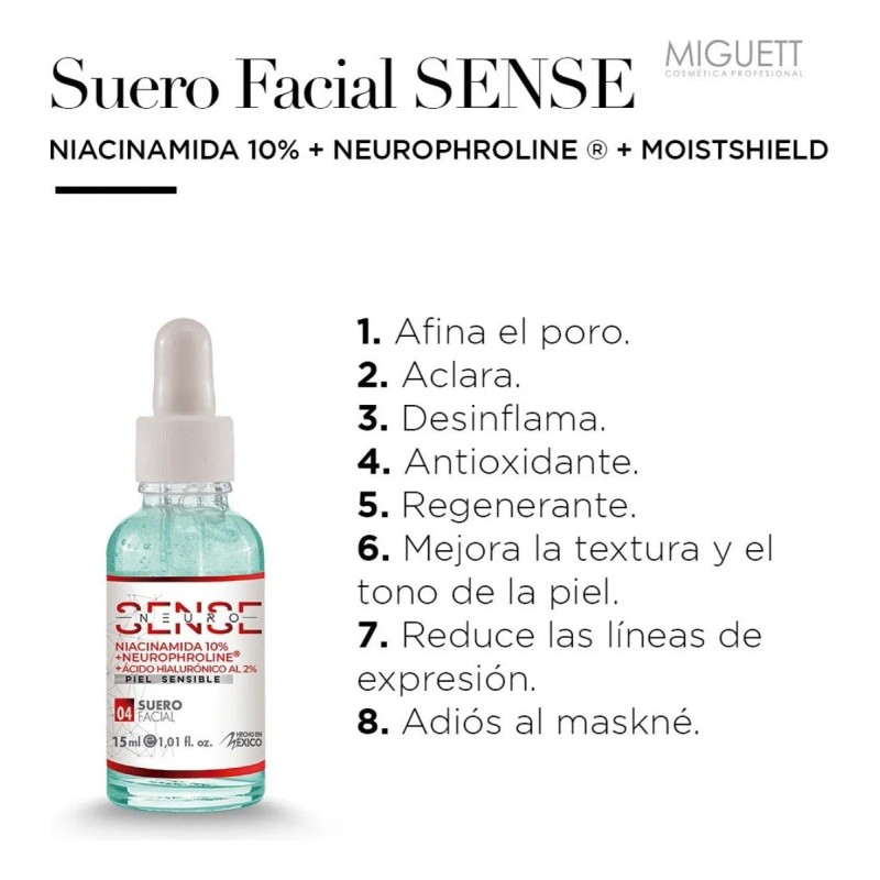 Suero facial SENSE con Niacinamida 10 Neurophroline 30ml Miguett