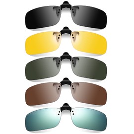 Hitchlike Polarized Sunglasses, Clip-On, 5-Color Set, UV400, UV Protection, Flip-up, Fixed Type, Polarized Lenses, Ultra Lightweight, For Driving, Cycling, Biking, Fishing, Outdoors, Front, Night, Daytime, Over Sunglasses
