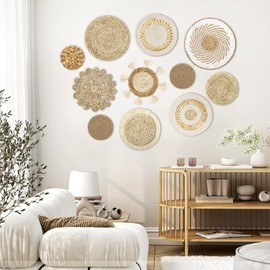 ASTNIC Boho Wall Basket Decor Set of 11 Woven Wall Basket Set, Handmade Rattan Wall Baskets Decor, Woven Boho Macrame Hanging for Living Room, Bedroom, Farmhouse, Office, Children's Room