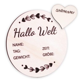 Holzura Hallo Welt Schild, Geburtsanzeige, Baby Namensschild, Neugeborenen Holz Schild, Geschenk für Mädchen und Jungen, Deko Kinderzimmer Andenken als Meilensteine