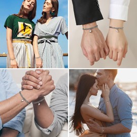 VNOX Couple Bracelet Men Women Gift: Bracelets for Men Stainless Steel Silver 21 cm Length Jewellery for Daughter Boyfriend Husband I Love You