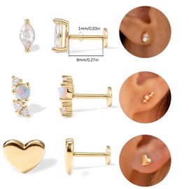 ELF ON THE EAR Gold Flat Back Earrings for Women Trendy 14k Gold Stud Earrings Set Hypoallerg tiny diamond cartilage earrings Cubic Zirconia Earrings for Her