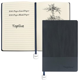Toplive A5 Journal Notebook Writing Journal Soft Flexible Leather Cover Premium Thick Lined and Blank Paper Double Layout 8.26" x 5.7" with Metal Bookmark (Blue)