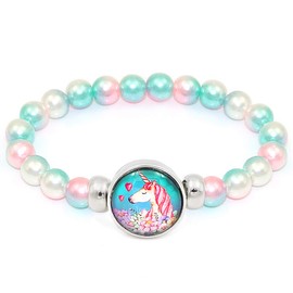Gleamart Unicorn Rainbow Beads Bracelet Snap Holder Buttons Charms Jewelry Colorful Blue