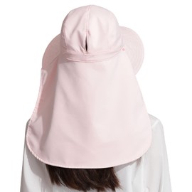 CLAPE UV Protection Women's Sun Hat with Neck Protection Wide Brim Ponytail Summer Hat Outdoor Fishing Hat with Chin Strap Foldable Garden Hat, RNYF02-Pink