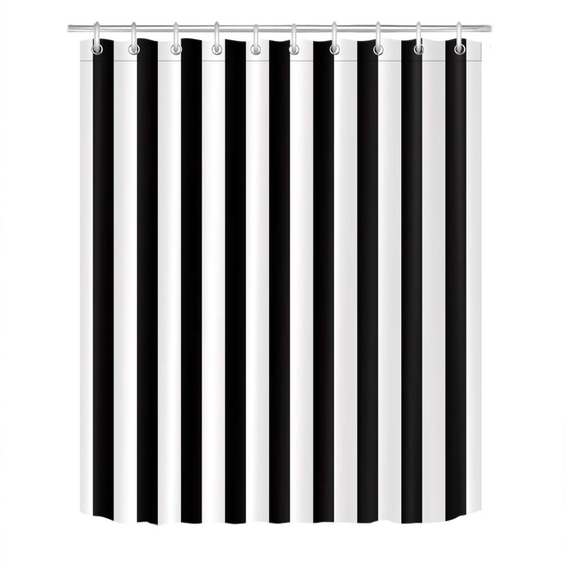 LB Black and White Shower Curtain,Striped Bathroom Curtain,60x72 inch Waterproof
