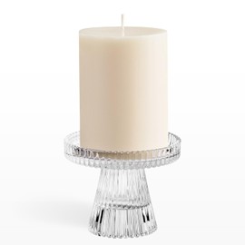Torre & Tagus Reversible Single Glass Candle Holder for Pillar Candles & Tealights, Ribbed Candle Holder, Fluted Candle Holders Clear for Wedding or Dinner Tablescape Home Decor (Anya)