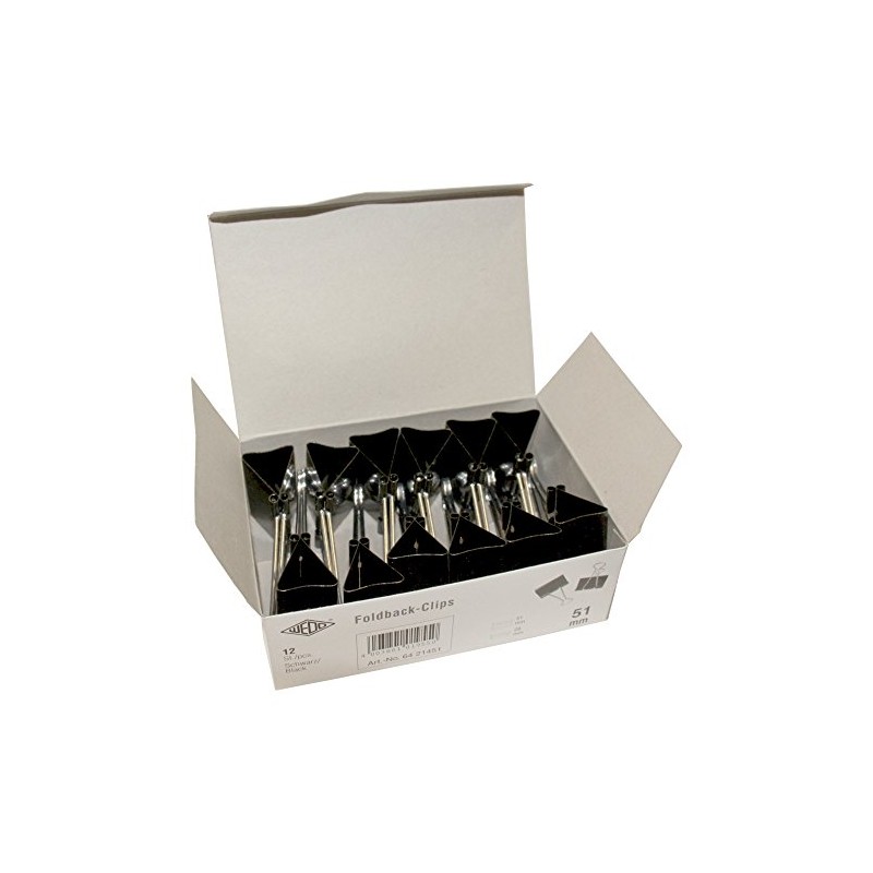 Wedo 6421451 Foldback Clips, Pack of 12, Painted Metal Removable