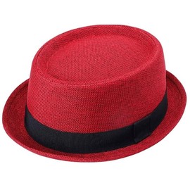 AUSH Men's Flat Top Pork Pie Hat - Wool Pork Pie Fedora Hats Vintage Bowler Outdoor, Beach, Party Hat (UK, Alpha, One Size, L 58, Red)