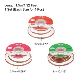 sourcing map Solder Wick Braid No-Clean Desoldering Wick Braid 0.08/0.1/0.12 Inch Width 5 Feet Length for Remove The Solder Electrical Components 1 Set