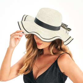 Gajaous Beach Sun Hats for Women UPF 50+, Wide Brim Straw Hat for Women with Bow Decoration, Lightweight Foldable Packable Summer Travel Straw Sun Hat