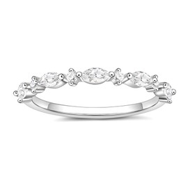 SHINYSO 14K Gold Plated Wedding Band for Women Thin Stacking Ring Half Cubic Zirconia Eternity Engagement Ring Size 4-10, 8, Metal, Cubic Zirconia