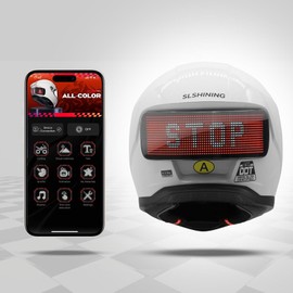 MOYACA Full Face Motorcycle Helmet - DOT Approved, App Programmable Rear Display, USB Charging, Adult Dirt Bike Helmet for Men & Women-Gloss White,Medium