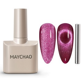 MAYCHAO 15ML Cat Eye Gel Nail Polish 1Pc Plum Gel Polish with Magnet Soak off Holographic Magnetic Nail Polish for Nail Art Manicure Salon DIY at Home, 0.5 OZ