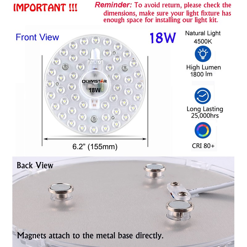 OLYMSTAR 18W LED Kit for Flush Mount Ceiling Light Circle