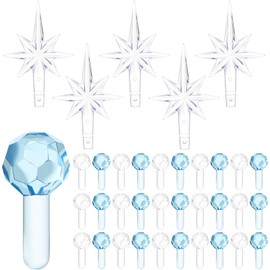 Boao 100 Pcs Ceramic Christmas Tree Bulbs with 5 Pcs Star Topper Light Ornaments Round and Heptagram Christmas Replacement Lights Bulbs for Village Xmas Tree Topper Decorations(Blue and Clear)