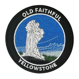 Old Faithful Yellowstone National Park 3.5" Embroidered Patch DIY Iron or Sew-on Decorative Vacation Travel Souvenir Applique Wander Nature Wildlife Hike Trek Camping Explore Mountains Stars Moon Bear