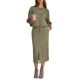 EXLURA Womens 2 Piece Skirts Set Fall Fashion 2025 Drawstring Sweatshirts Midi Dress Lounge Travel Outfits Winter Clothing