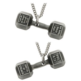 Shields of Strength Women’s Antique Finish Dumbbell Necklace Phil 4:13 Christian Jewelry Silver Finish Stainless Steel Curb Chain Gift Women Athletes