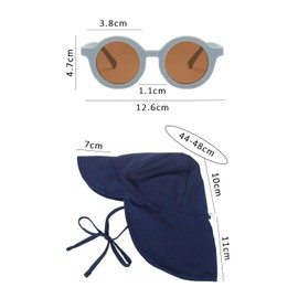 1 Piece of Sun Protection Hat, 1 Piece of Sun Protection Sunglasses, Neck Sun Hat, Summer Children's Sun Protection Hat with Adjustable Rope, Quick-Drying Beach Hat, Wide Brim Fisherman Hat Navy Blue