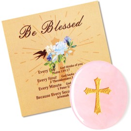 YATOJUZI Rose Quartz Natural Healing Crystals Stones Worry Stone for Anxiety Pink Christian Gifts for Women Crucifix Cross Gemstones 1PCS