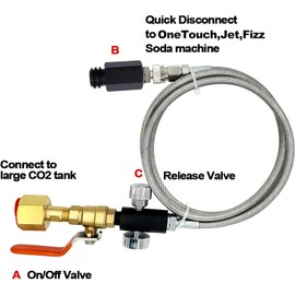 Soda Maker Adapter Hose Kit with Flow Control Ball Valve and 60inch Stainless Steel Hose,Carbonated Water Machine Co2 Tank Adapter Compatible with Jet One Touch Fizzi Aqua Fizz Blue Cylinder