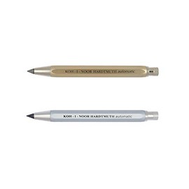 Koh-I-Noor 5640 - Metal mechanical pencil automatic with lead sharpener, mine strength 5.6 mm - Set of 2, Gold and Silver