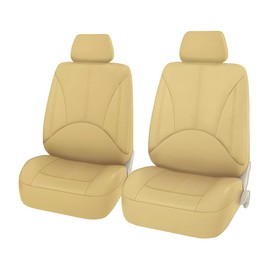 HZEL Car Seat Cover, 4PCS Leather Waterproof Vehicle Frontseat Protector Full Set, Anti-Slip Automotive Interior Backseat Protection Guard Accessories Compatible with Airbag, Universal Fit (Beige)