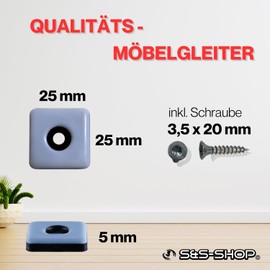 Pack of 32 Teflon Furniture Glides with Screw, 25 mm x 25 mm - 5 mm Thick, with PTFE Coating, Teflon Gliders, Chair Gliders, Floor Protection, Chair Leg Protectors, Grey Blue