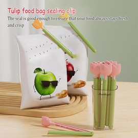 WSDMAVIS 2Sets Cute Flower Food Clips with Magnetic Box Sealing Clips Floral Bag Clip for Keeping Snacks Fresh Seal Snack Bags Chips Plastic Bag Spout Clip for Kitchen Organization (Orange+Pink)