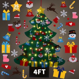 GameXcel 4ft Felt Christmas Tree for Toddlers with LED Light & 36pcs Ornaments, Montessori DIY Xmas Decorations - 4 Feet