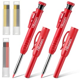 Hiboom 2 Pack Solid Carpenter Pencils with Pencil Cap and 18 Refills, Long Nose Deep Hole Mechanical Pencil Marker, Scribe Tool with Built-in Sharpener for Construction Woodworking Architect (Red)