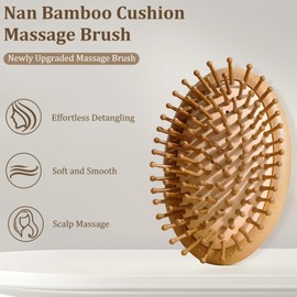 Bamboo Hair Brush for Detangling & Scalp Massaging, Air Cushion Brush for Women, Men & Kids – Suitable for All Hair Types, Natural Wooden Design