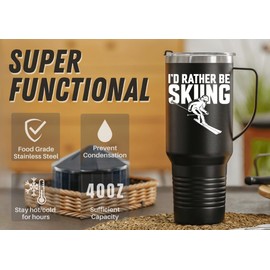 Onebttl Skiing Gifts for Men, 40 oz Insulated Stainless Steel Wine Tumbler with Lid and Straw, Perfect Ski Lovers Idea for Men/Male in Christmas, Birthday, Appreciation - I'D RATHER BE SKIING